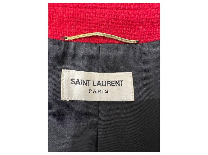 Blazer de tweed rojo de doble botonadura Saint Laurent Talla 40 Usado - vista 5