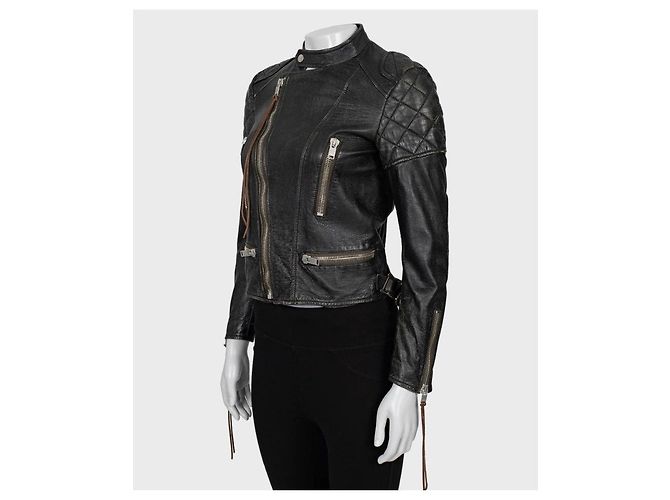 Schwarze Leder-Bikerjacke von Saint Laurent Größe 36/S Gebraucht - Ansicht 2
