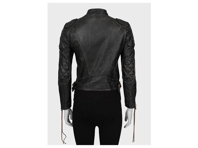 Schwarze Leder-Bikerjacke von Saint Laurent Größe 36/S Gebraucht - Ansicht 3