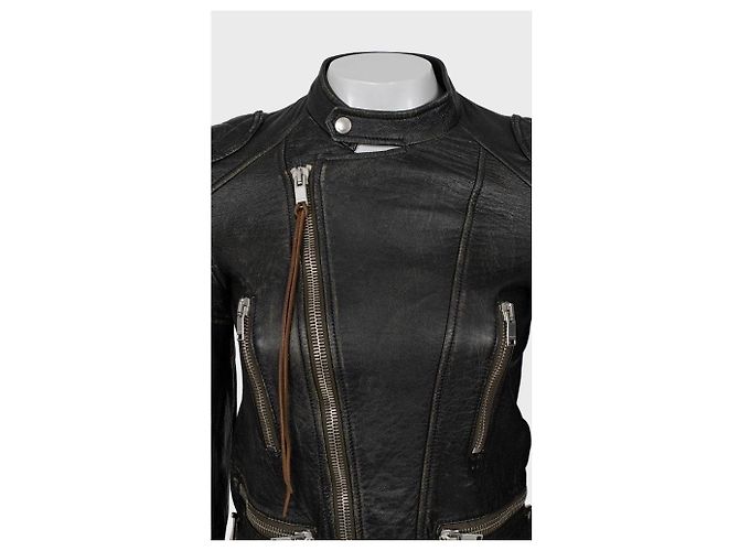 Schwarze Leder-Bikerjacke von Saint Laurent Größe 36/S Gebraucht - Ansicht 4