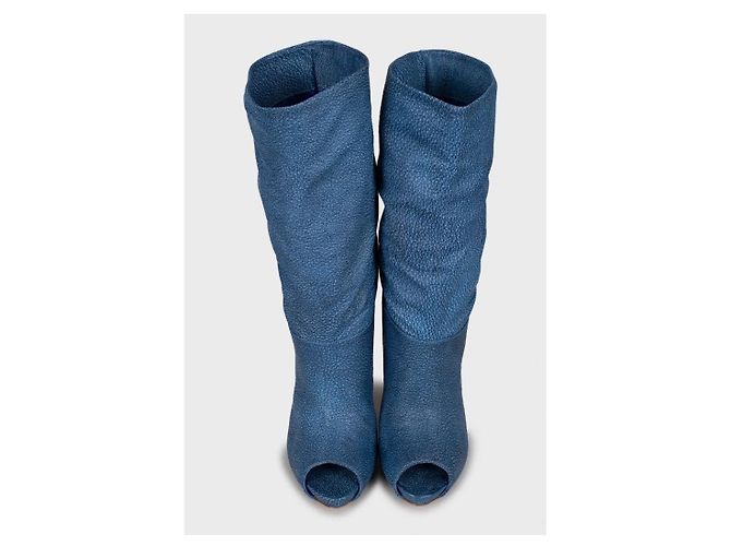 NWB Alexander McQueen Blue Leather Wedge Open Toe Boots Sz.39,5 Pre-owned - view 2