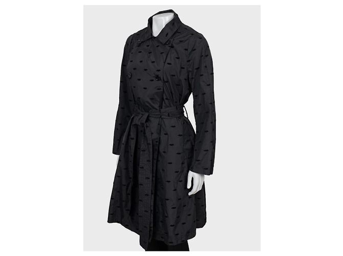 Abrigo trench negro texturizado con cinturón Sonia Rykiel Talla 40/L Usado - vista 2