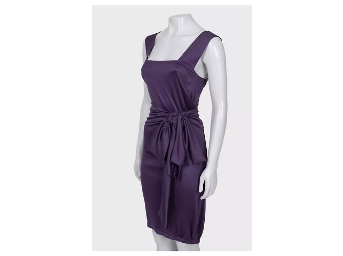 Saint Laurent violettes 100% Seidenkleid mit Gürtel - Größe S Gebraucht - Ansicht 2