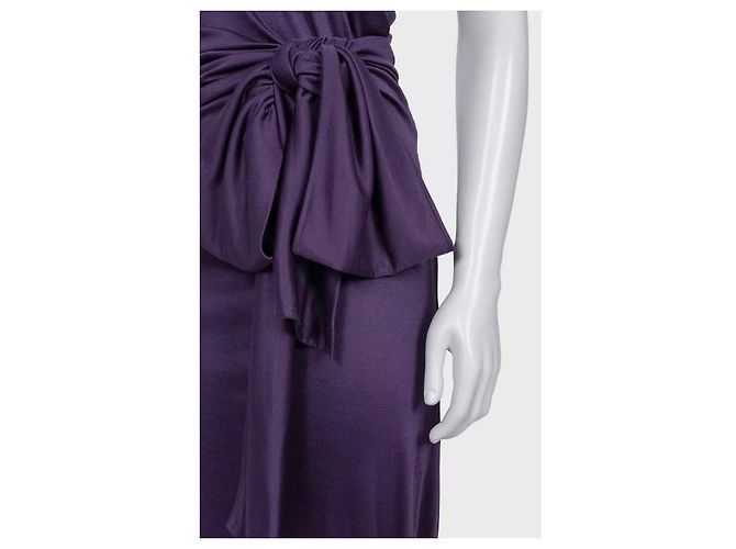 Saint Laurent violettes 100% Seidenkleid mit Gürtel - Größe S Gebraucht - Ansicht 4