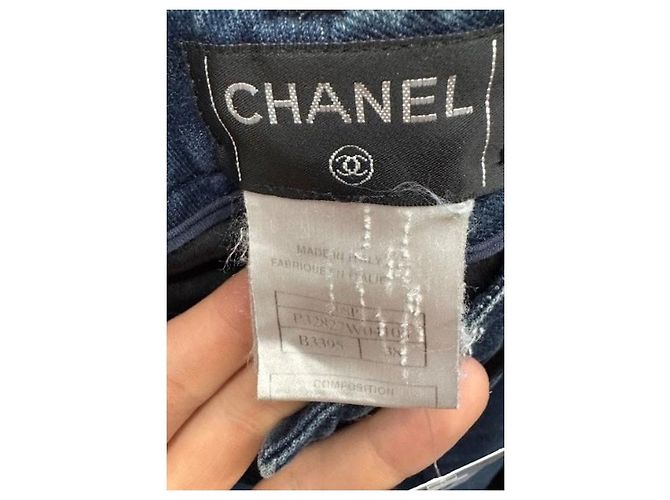 Jeans skinny Chanel azul oscuro con paneles de acento Talla 38 Usado - vista 5