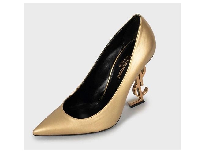 Goldene Lederabsätze Opyum von Saint Laurent - Größe 36,5 Gebraucht - Ansicht 3