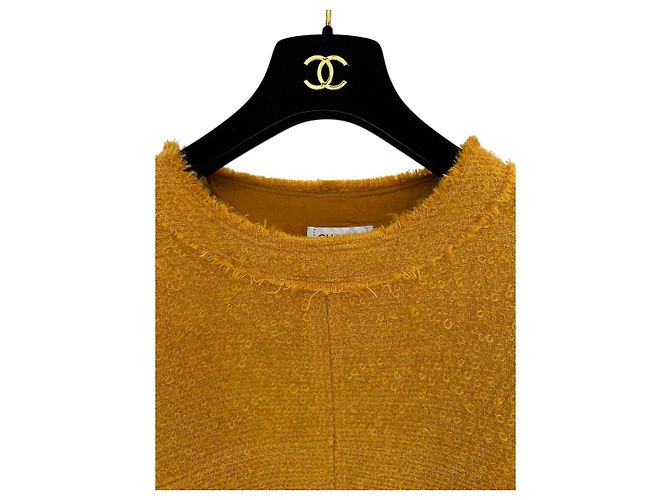 Chanel Senfgelb Tweed Langarmtop - Gr. 38 gebraucht - Ansicht 3
