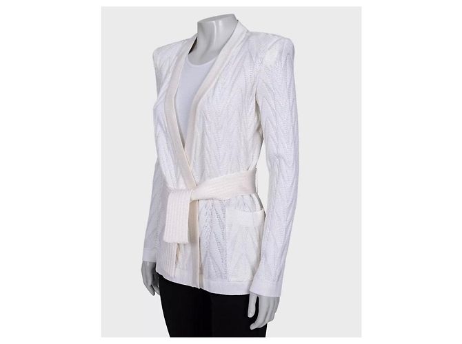 Balmain weißer Wickelcardigan mit Gürtel - Größe 36/S Gebraucht - Ansicht 2