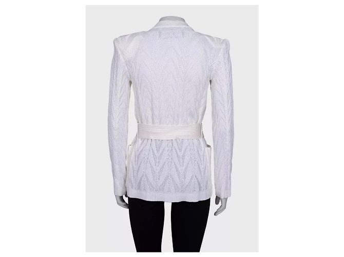 Balmain weißer Wickelcardigan mit Gürtel - Größe 36/S Gebraucht - Ansicht 3