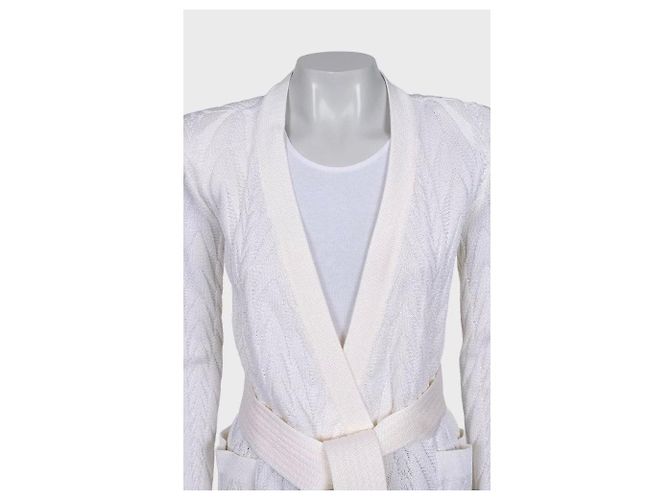 Balmain weißer Wickelcardigan mit Gürtel - Größe 36/S Gebraucht - Ansicht 4