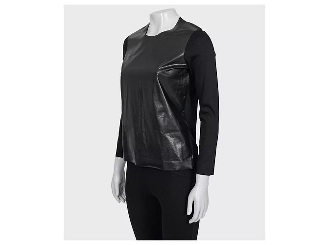 Céline Celine gerade Langarmoberteil mit Eco-Lederdetails, S gebraucht - Ansicht 2