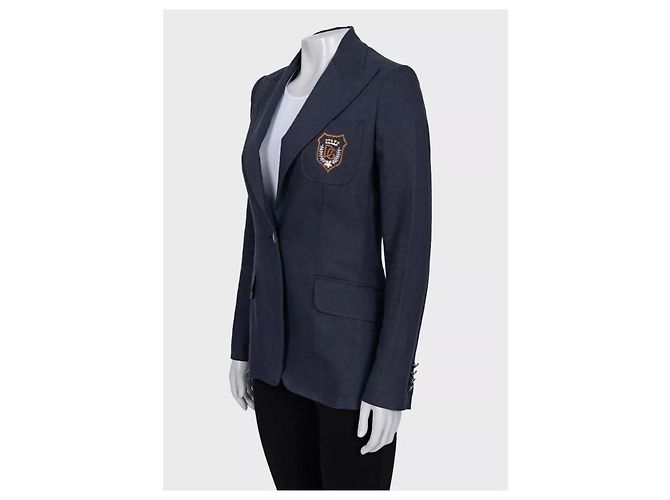 Dolce & Gabbana blaue, bestickte, taillierte Leinenjacke - IT38/XS gebraucht - Ansicht 2