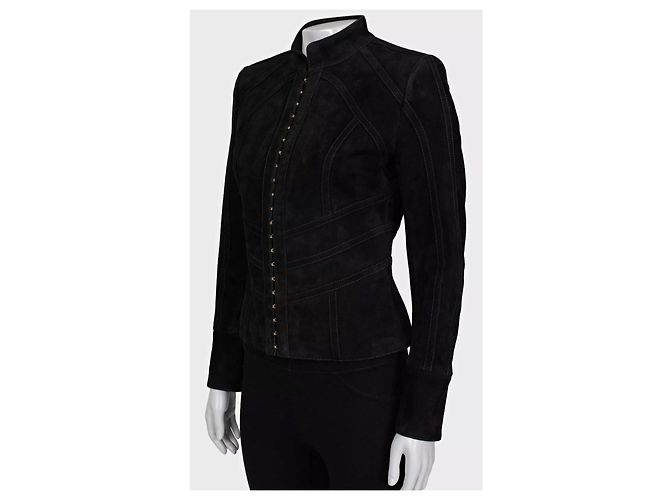 Balmain Black Suede Jacket with Gold Hardware - Size 38 Pre-owned - view 2