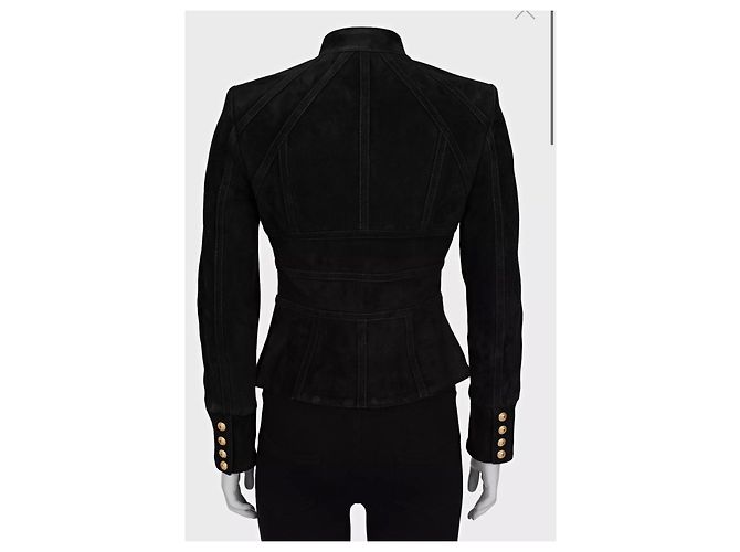 Balmain Black Suede Jacket with Gold Hardware - Size 38 Pre-owned - view 3
