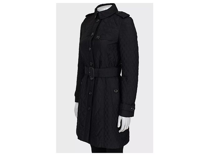 Burberry Black Quilted Belted Coat - Size XS (IT38) Pre-owned - view 2