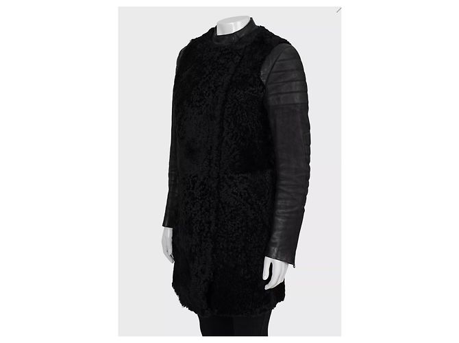 Céline Abrigo de cuero negro con mangas de shearling Celine Talla IT40/S Pre-owned - vista 2