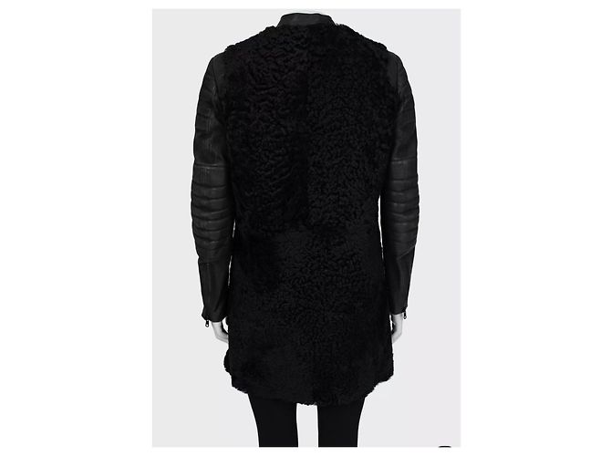 Céline Abrigo de cuero negro con mangas de shearling Celine Talla IT40/S Pre-owned - vista 3