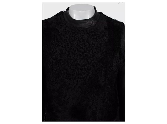 Céline Abrigo de cuero negro con mangas de shearling Celine Talla IT40/S Pre-owned - vista 4