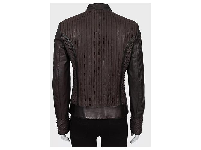 Braune perforierte Lederjacke von Roberto Cavalli - IT40/S gebraucht - Ansicht 3