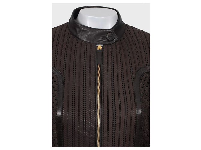 Braune perforierte Lederjacke von Roberto Cavalli - IT40/S gebraucht - Ansicht 4