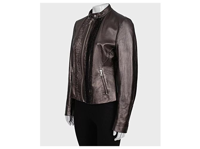 Prada Braune Leder Rüschjacke - Größe XL (IT46) Gebraucht - Ansicht 2