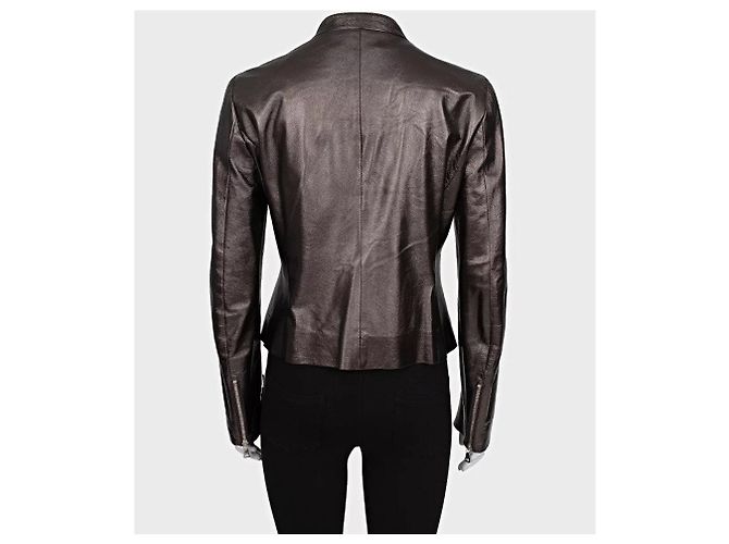 Prada Braune Leder Rüschjacke - Größe XL (IT46) Gebraucht - Ansicht 3