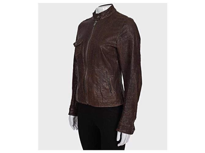Giacca in pelle perforata marrone Dolce & Gabbana Taglia 42/M usata - vista 2