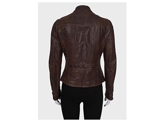 Giacca in pelle perforata marrone Dolce & Gabbana Taglia 42/M usata - vista 3