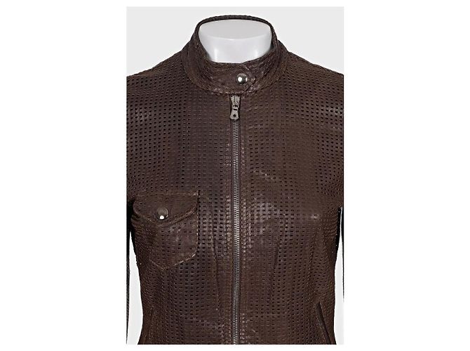Giacca in pelle perforata marrone Dolce & Gabbana Taglia 42/M usata - vista 4