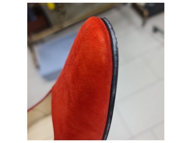 Céline Celine Helle Rote Wildleder Pumps Größe 38 Gebraucht - Ansicht 3