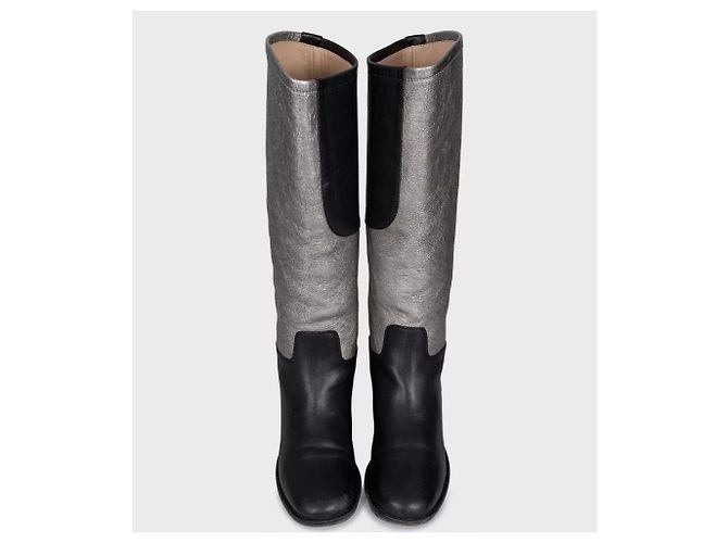 Chanel Silver & Black Leather Ankle Boots - Size 38 pre-owned - view 2