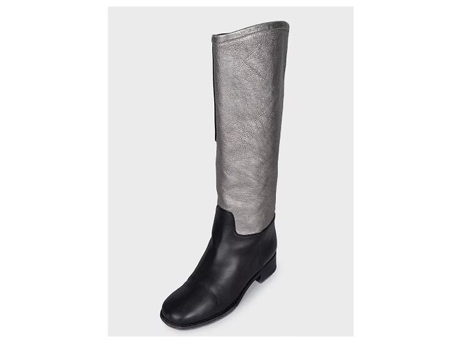 Chanel Silver & Black Leather Ankle Boots - Size 38 pre-owned - view 3