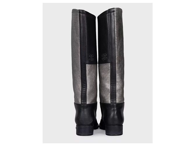 Chanel Silver & Black Leather Ankle Boots - Size 38 pre-owned - view 4