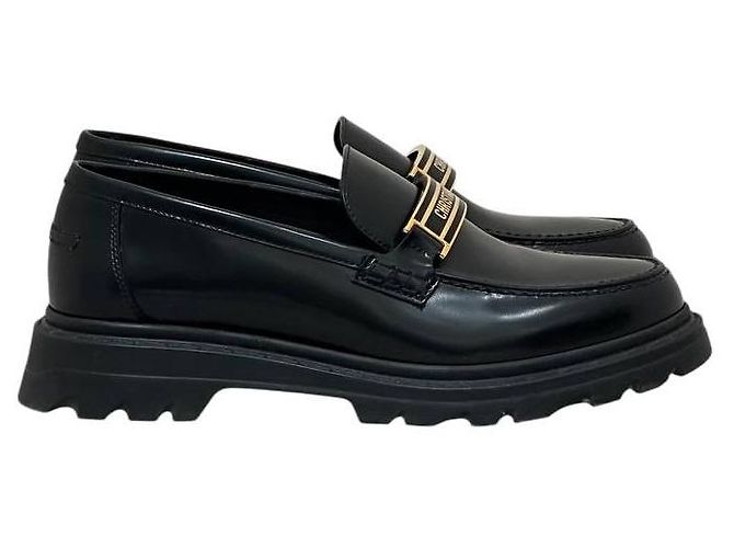 Dior Code Black Loafers aus gebürstetem Kalbsleder mit goldenem Logo, Größe 38, gebraucht - Ansicht 2