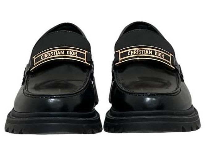 Dior Code Black Loafers aus gebürstetem Kalbsleder mit goldenem Logo, Größe 38, gebraucht - Ansicht 3