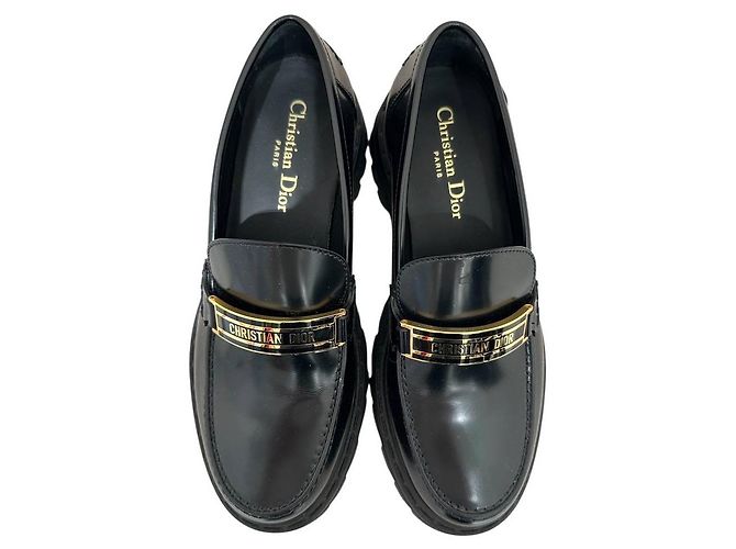 Dior Code Black Loafers aus gebürstetem Kalbsleder mit goldenem Logo, Größe 38, gebraucht - Ansicht 5