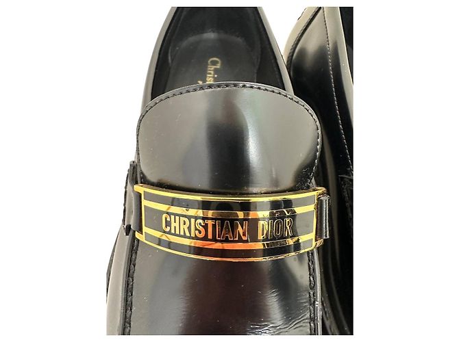 Dior Code Black Loafers aus gebürstetem Kalbsleder mit goldenem Logo, Größe 38, gebraucht - Ansicht 6