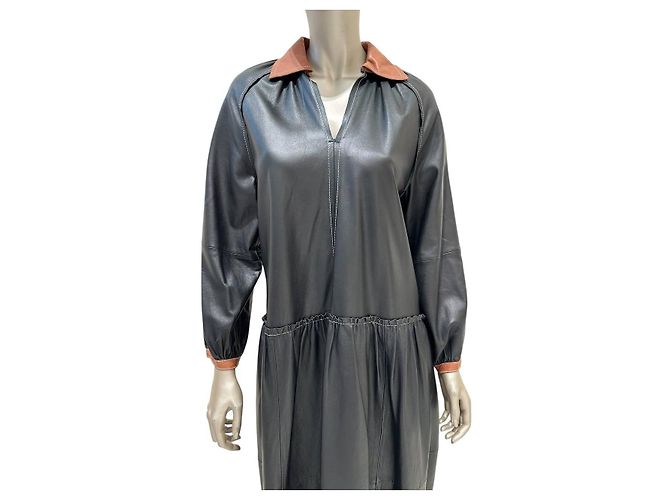 Autre Marque Chic Stand Studio Gilda Zweifarbiges Lederkleid Größe 36 Gebraucht - Ansicht 3