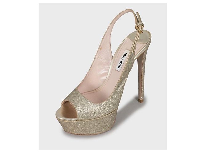 Miu Miu Gold Stiletto High Heel Sandalen - Größe 36 Gebraucht - Ansicht 3