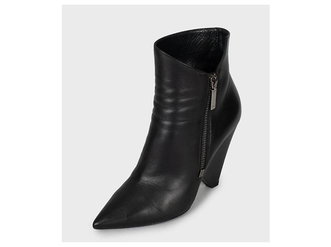 Saint Laurent Niki Leather Wedge Boots - Size 38.5 pre-owned - view 3