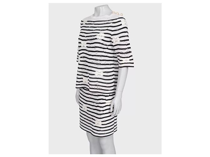 Completo ricamato a righe bianche e nere Chanel taglia 36 usato - vista 2