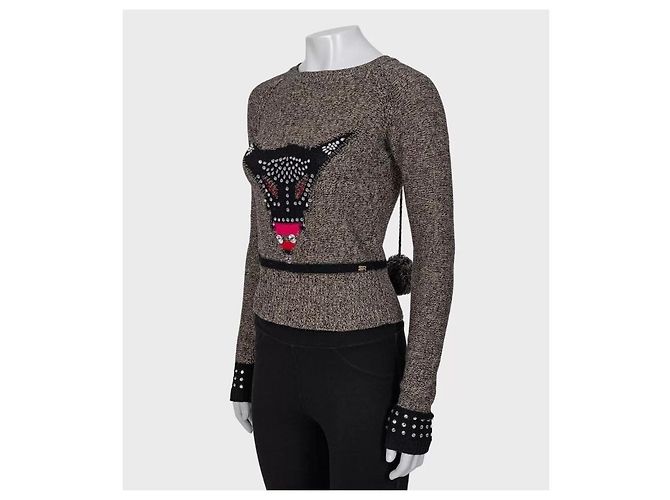 Brauner Cashmere-Wollpullover mit Kristallverzierungen von Sonia Rykiel Größe 36 gebraucht - Ansicht 2