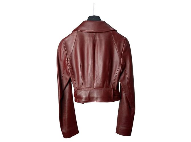 Chaqueta de cuero burdeos Christian Dior talla 38 de segunda mano - vista 2