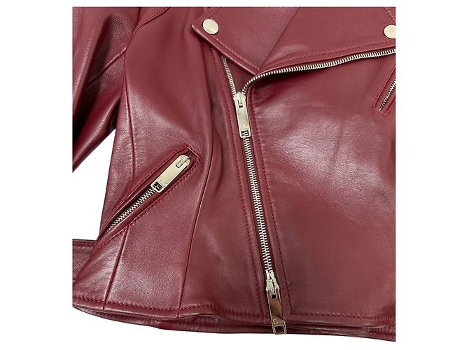 Chaqueta de cuero burdeos Christian Dior talla 38 de segunda mano - vista 3