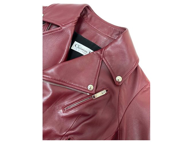 Chaqueta de cuero burdeos Christian Dior talla 38 de segunda mano - vista 6