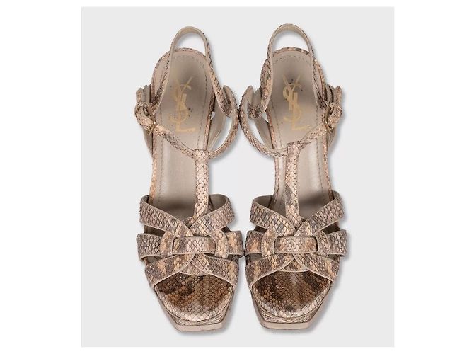 Saint Laurent Python Tierdruck Blockabsatzsandalen 38.5 Gebraucht - Ansicht 2