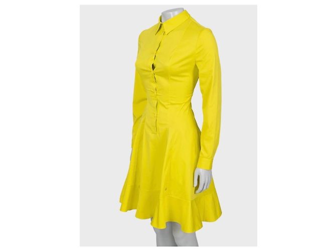 Abito camicia aderente in misto cotone giallo Christian Dior IT 42/M usato - vista 2