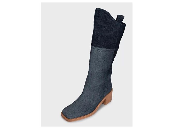 Chanel Denim Logo Boots - Chic Blue Ankle Booties Size 37.5 Pre-owned - view 3