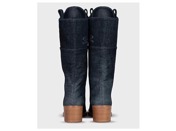 Chanel Denim Logo Boots - Chic Blue Ankle Booties Size 37.5 Pre-owned - view 4