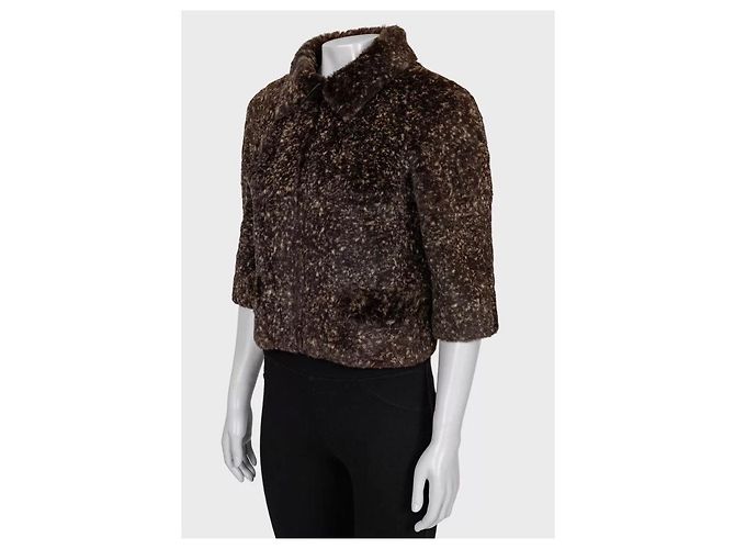 Chic Chanel Brown Rabbit Fur Cropped Jacket - Size 36/S pre-owned - view 2